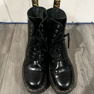 Dr. Martens Black Combat Boots with Yellow Stitching - JADA PLATFORMS